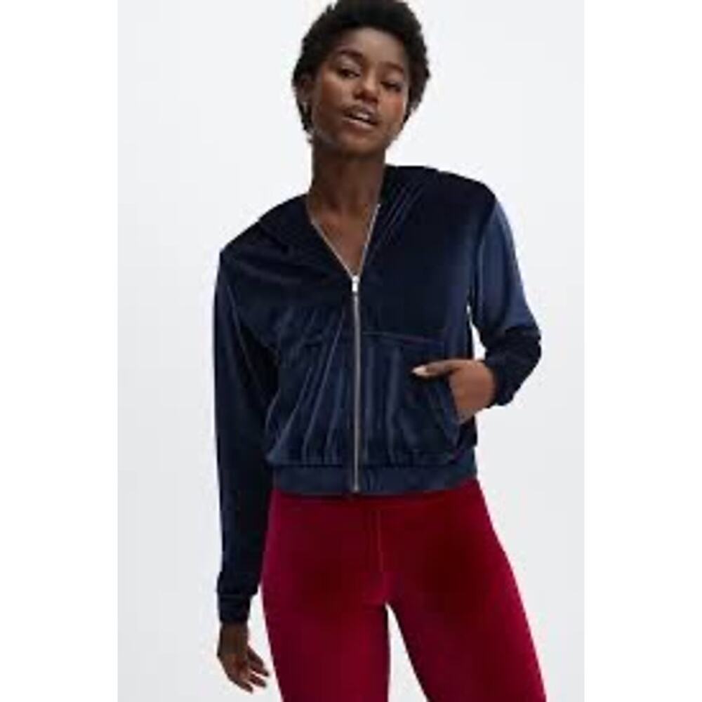 New Fabletics Donna Velour Full-zip Hoodie deep navy size M